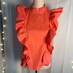 Karlie Orange Flutter Sleeve Ruffled Blouse